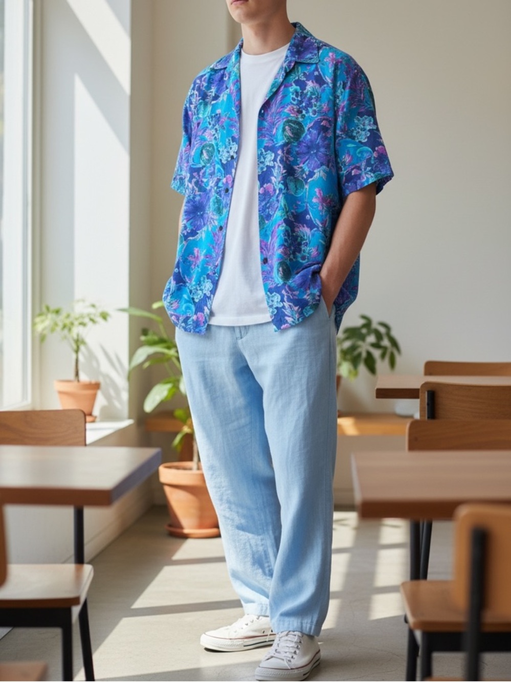 Vintage Y2K Lot Gordon Silk Blue & Purple Floral Camp Hawaiian Shirt Buttoned Sm